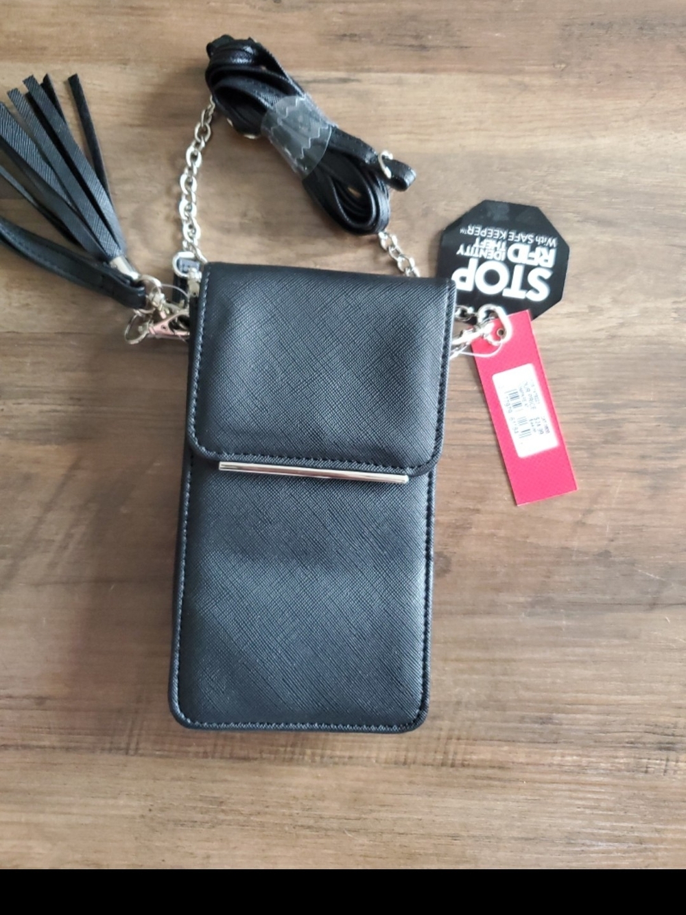 Women's Black Crossbody Phone Pouch with Tassel NWT